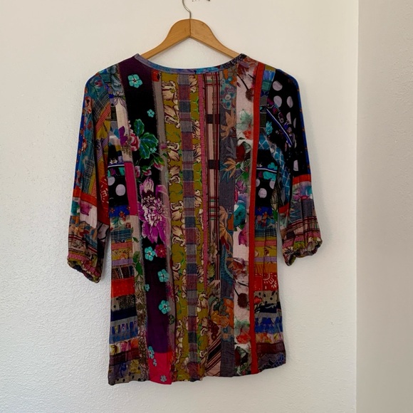Johnny Was Sonnet Patchwork Puff Sleeve Top XS - Picture 7 of 7